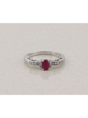 Sterling Silver Natural Ruby and White Zircon Ring Size 9 1/4